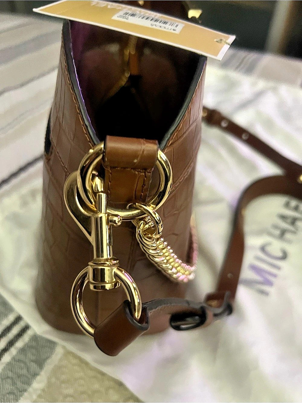 Michael Kors Bea Medium Crocodile-Embossed Leather Bucket Shoulder Bag Shoulder